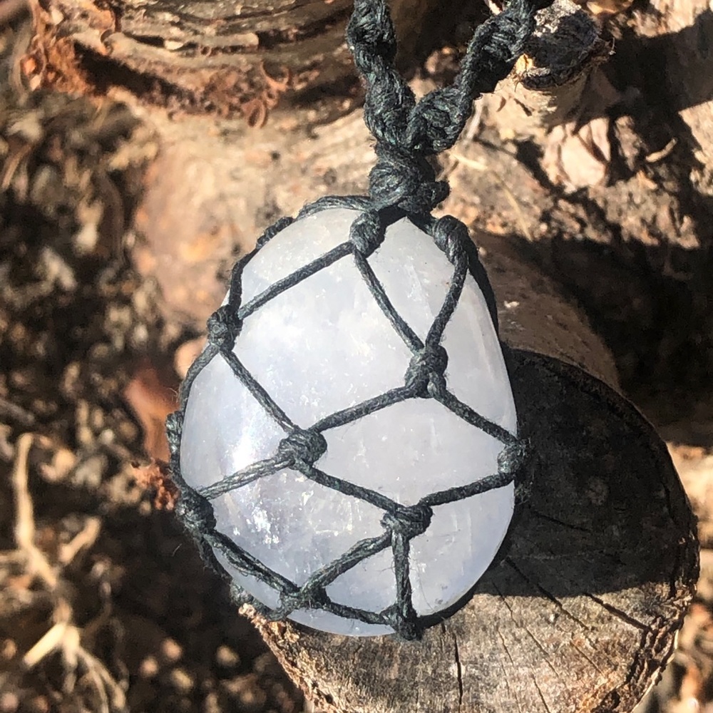 Celestite Chunky Macrame Necklace - image 7